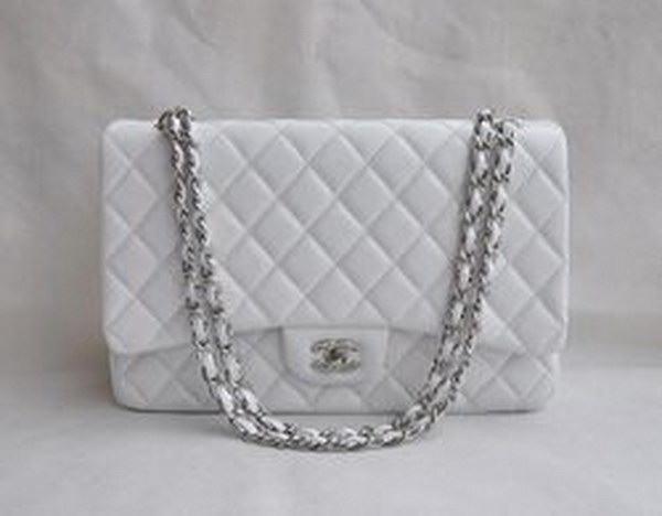 7A Replica Chanel Maxi White Lambskin Leather with Silver Hardware Flap Bag